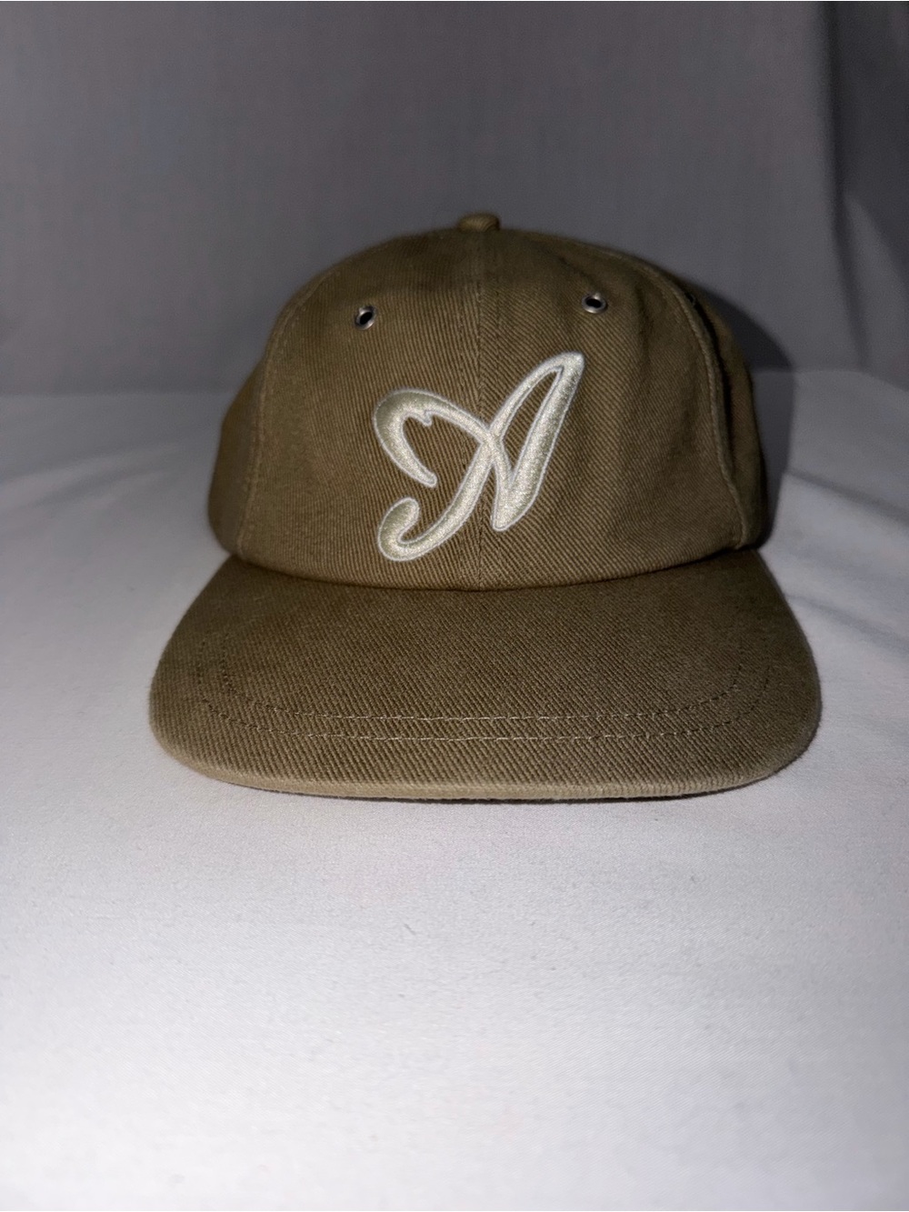 Aime Leon Dore Olive Green Baseball Cap with White 'A' Embroidery